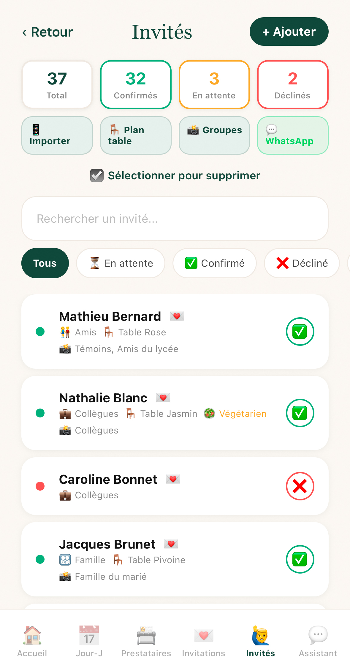 Liste des invités et plan de table dans JoyDday